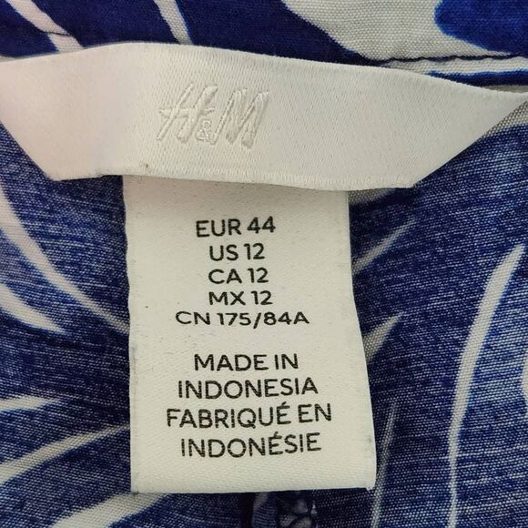 H&M Blue Print Wide Leg Pants Size 12 Blue and White Print Resortwear Pants - Picture 6 of 9